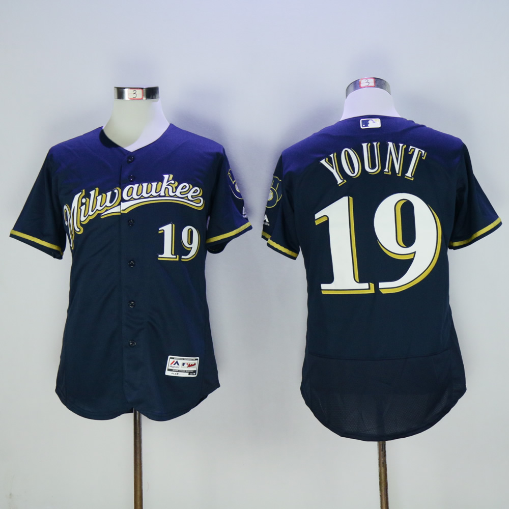 Men Milwaukee Brewers #19 Yount Blue MLB Jerseys